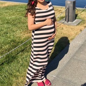 Maternity dress - pink black striped